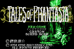 Tales of Phantasia title screen for GameBoy Advance
